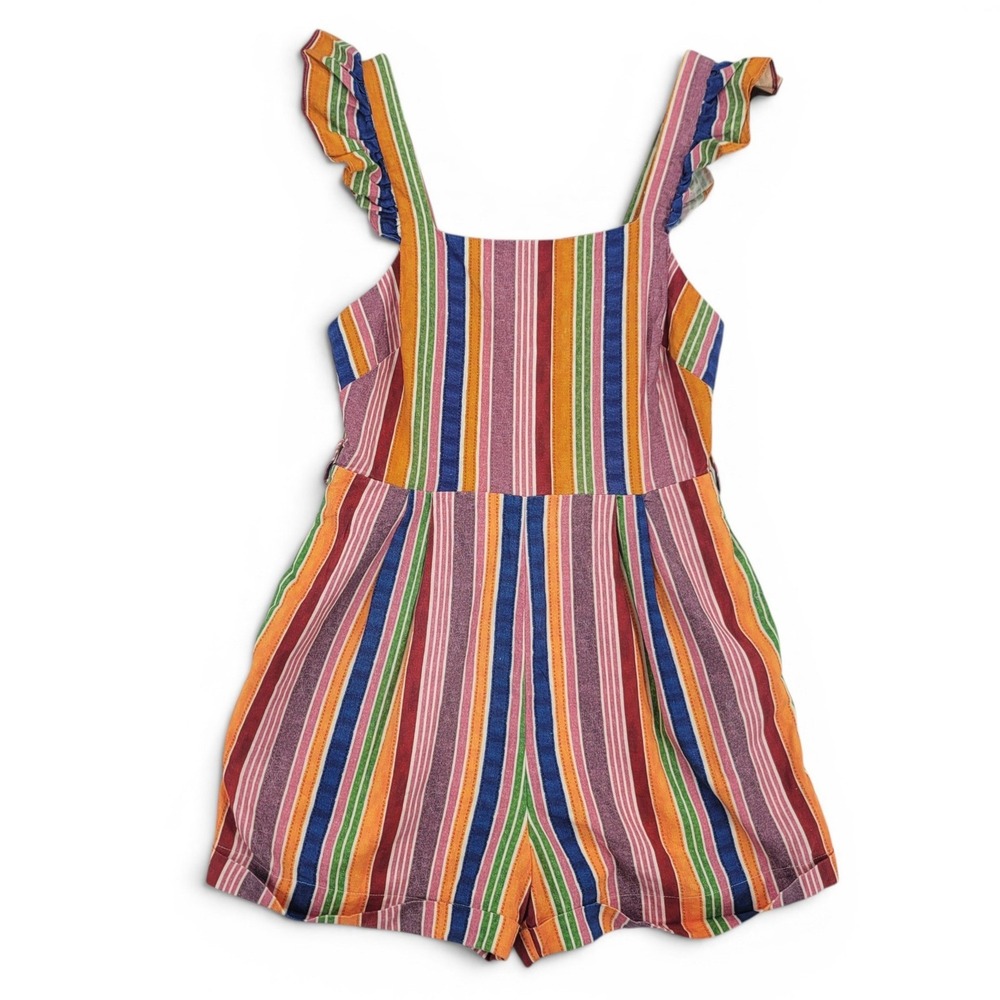 Farm Rio Romper Small Striped Ruffle Boho‎ Tropical Coastal Summer Festival Chic